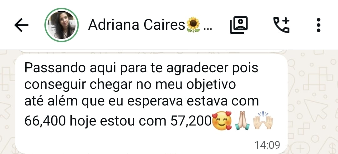 Relato de uma participante: mensagem original de uma participante à Nutri Risilene