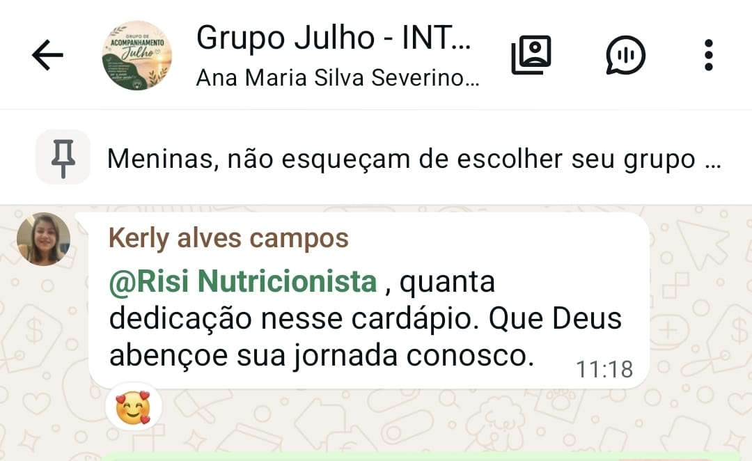 Acolhimento em cada detalhe: mensagem original de uma participante à Nutri Risilene