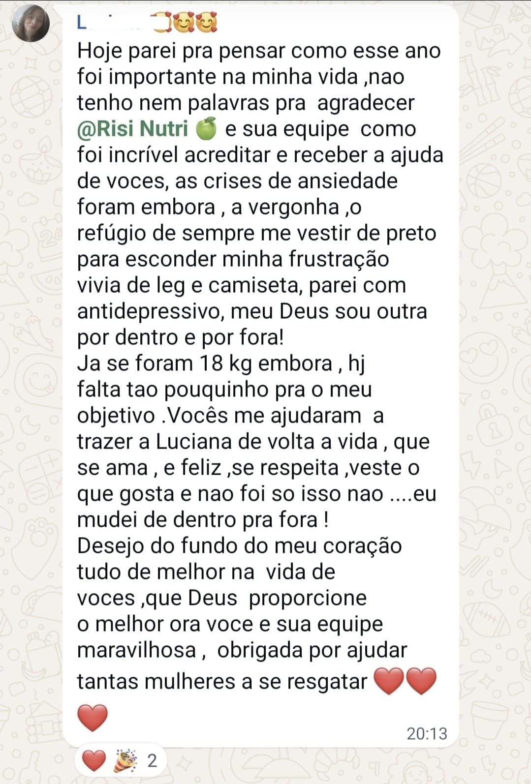 Muito além da balança: mensagem original de uma participante à Nutri Risilene