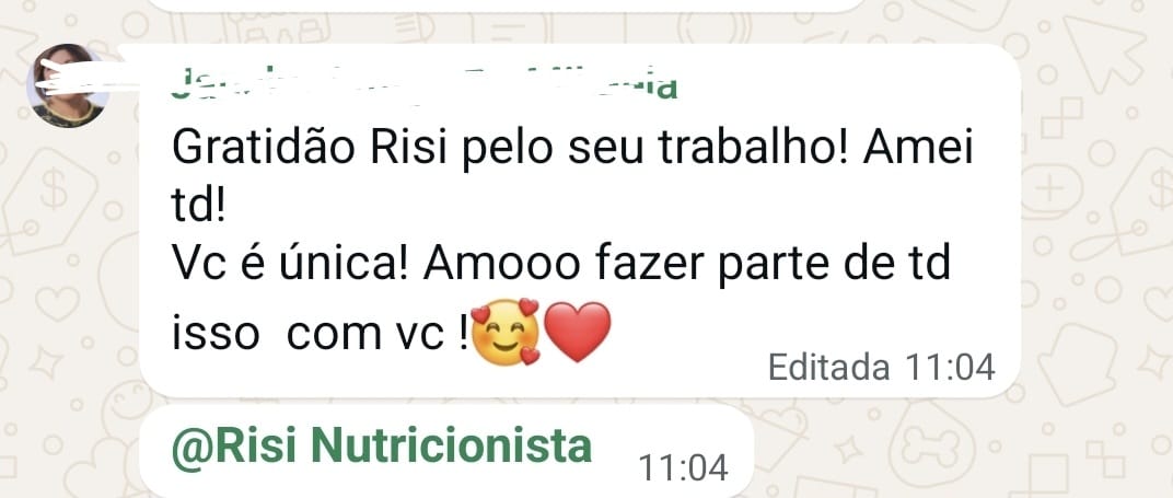 Carinho que chega pelo WhatsApp: mensagem original de uma participante à Nutri Risilene